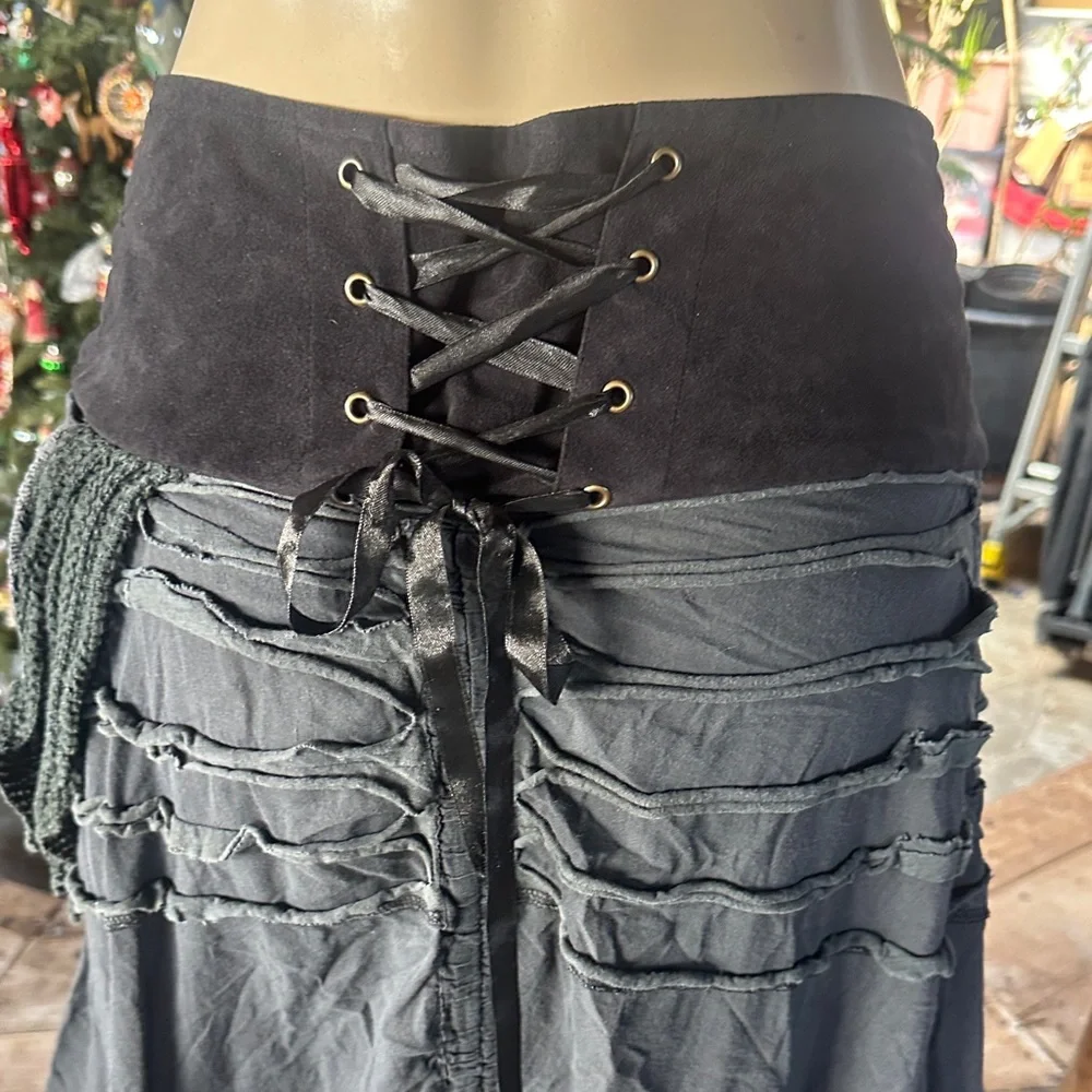 Black and Gray Lace-Up Women's Skirt - Picture 1 of 4